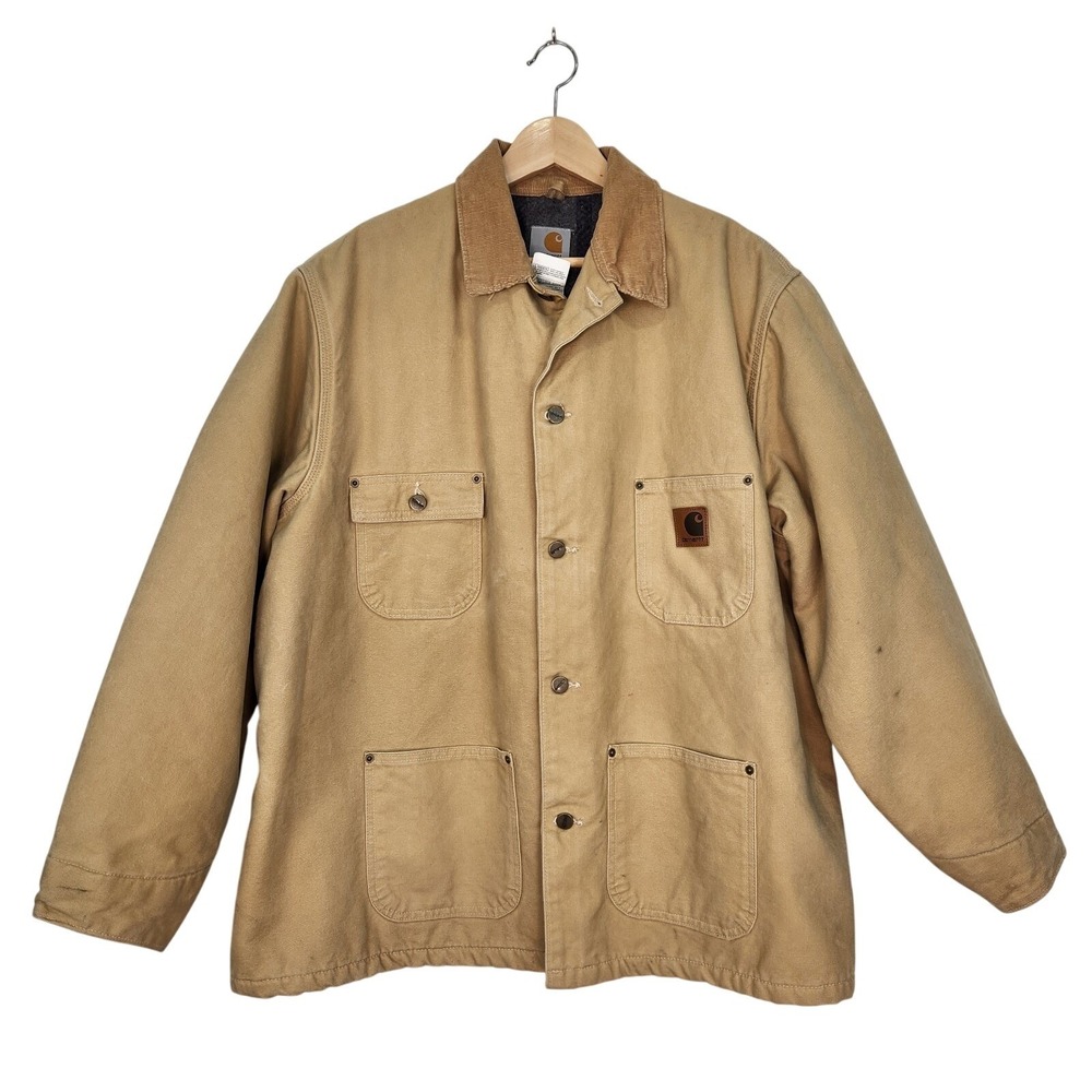Carhartt Vintage Barn Chore Coat Mens XL Tan Duck Canvas Blanket Lined USA‎ Made